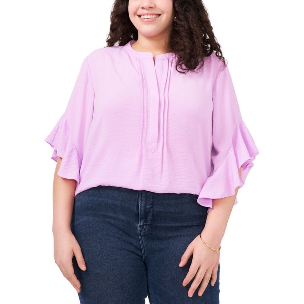 Vince Camuto Plus Size Ruffle Sleeve Henley Blouse